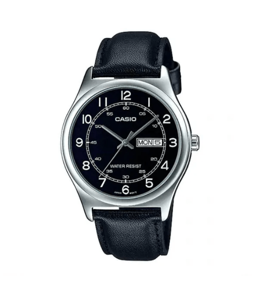 CASIO MTP-V006L-1B2 – Orologio Uomo Ø38 mm | Quadrante Nero, Giorno/Data, Pelle