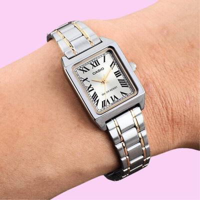 Casio LTP-V009G-7E Orologio Donna Rettangolare - Quadrante Bianco, Cinturino Acciaio Inox Dorato - Quarzo Giapponese